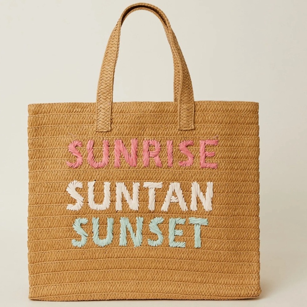 Btb Los Angeles, Sunrise Suntan Sunset Pastel Letters Straw Beach Tote Bag